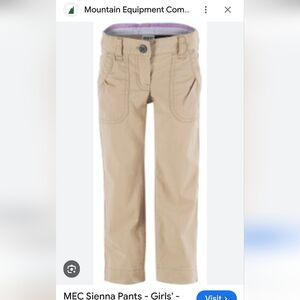 MEC Sienna Cotton Pants Tan Girls Size 10 Adjustable Waist